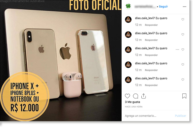 comentarios-iguales sorteos falsos Instagram