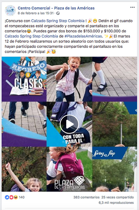 ejemplo de sorteo en Facebook con un video