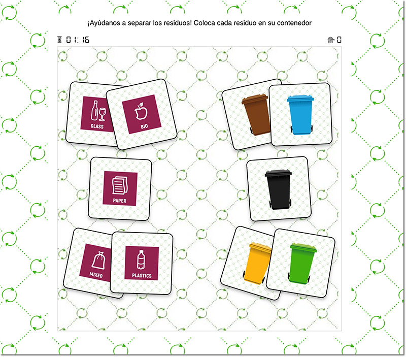 ejemplo de juego relaciona parejas de temática reciclaje