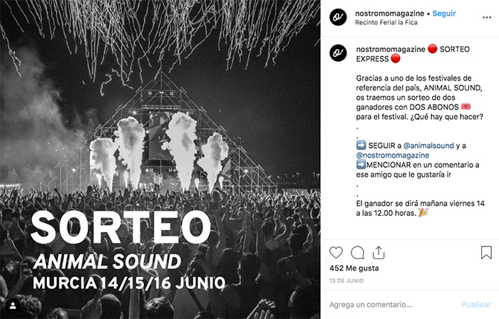 ejemplo de sorteo musical en instagram