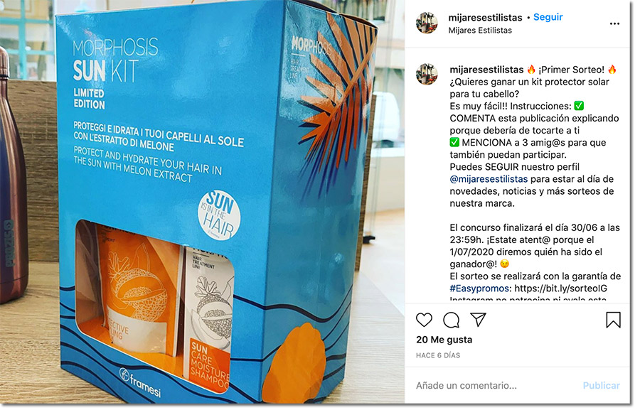 ejemplo de sorteo en instagram con buenas prácticas