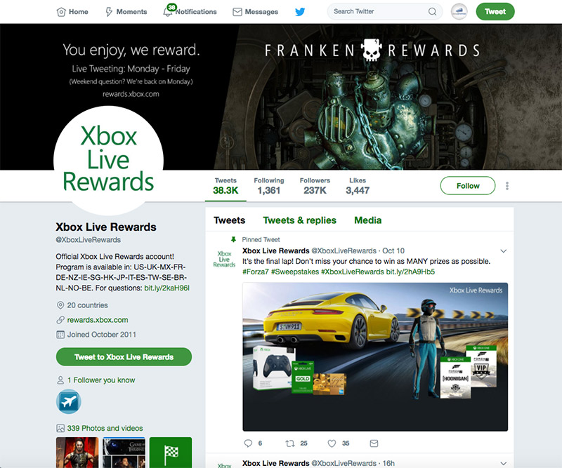 ejemplo de un perfil de promociones en twitter