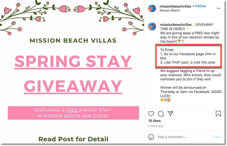 facebook giveaway promoted on instagram