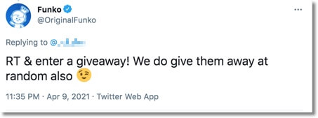 how funko replies to their followers' tweets, promote your twitter giveaway by staying active with your audience