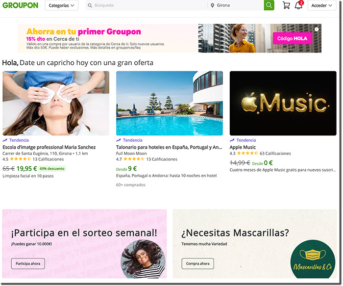 ejemplo de directorio de ofertas o página web de sorteos