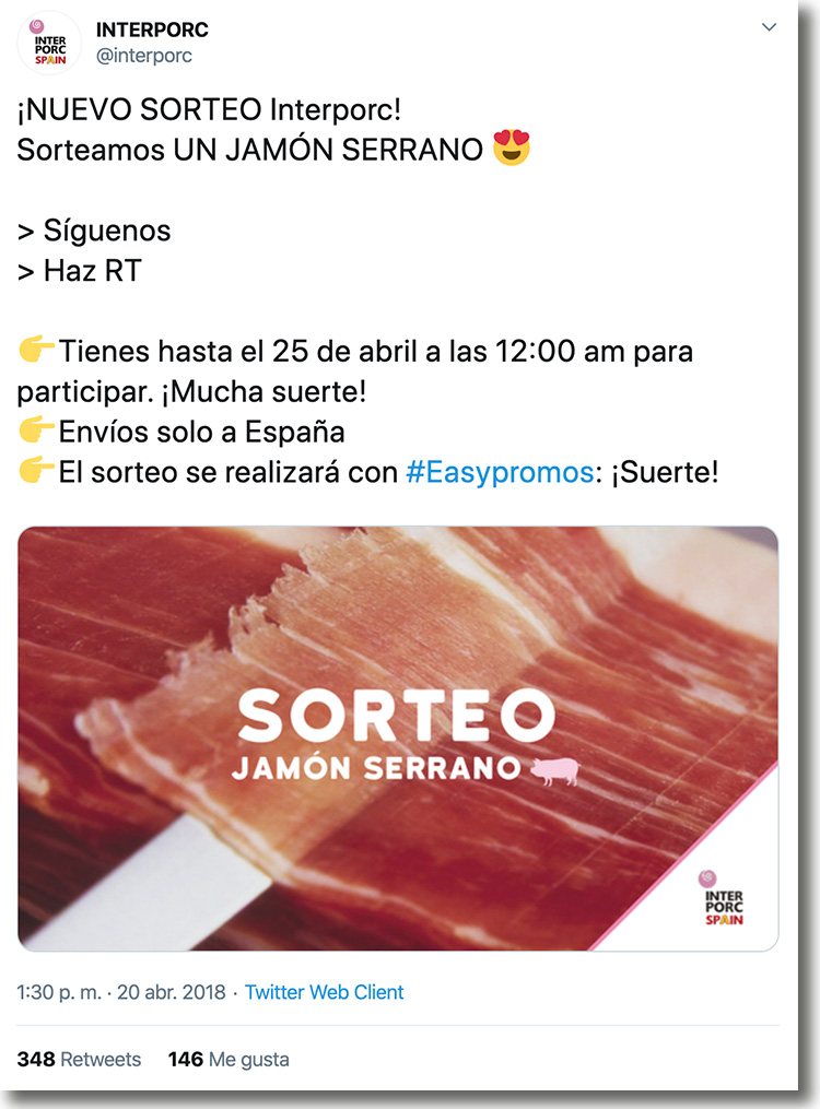 ejemplo de promoción de un producto en Twitter