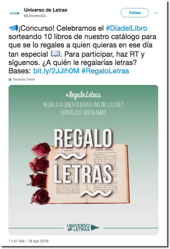 sorteo libro en Twitter RT + seguir