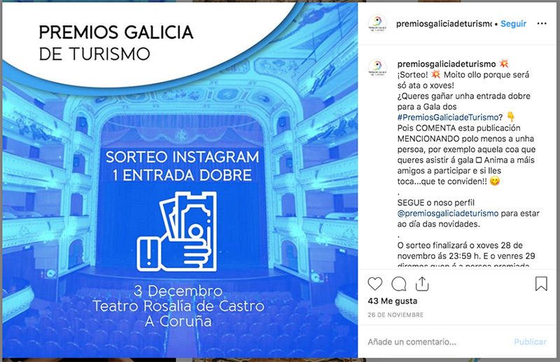 ejemplo de sorteo en instagram para dar a conocer un evento