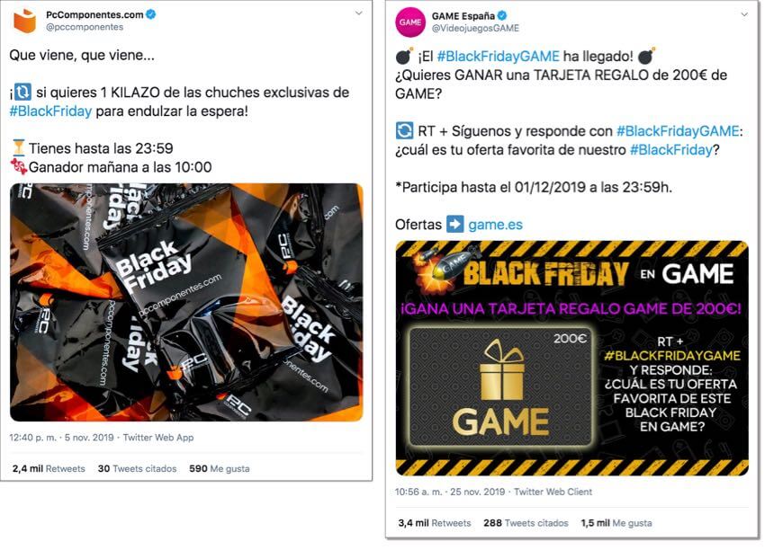 Ejemplos de sorteos en twitter de Black Friday