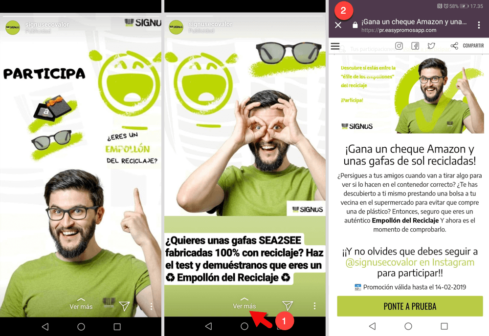 Ejemplo de anuncio en stories de un concurso
