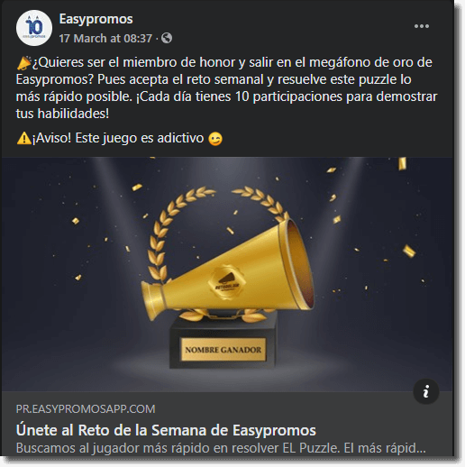 Example of employee engagement technique from Easypromos