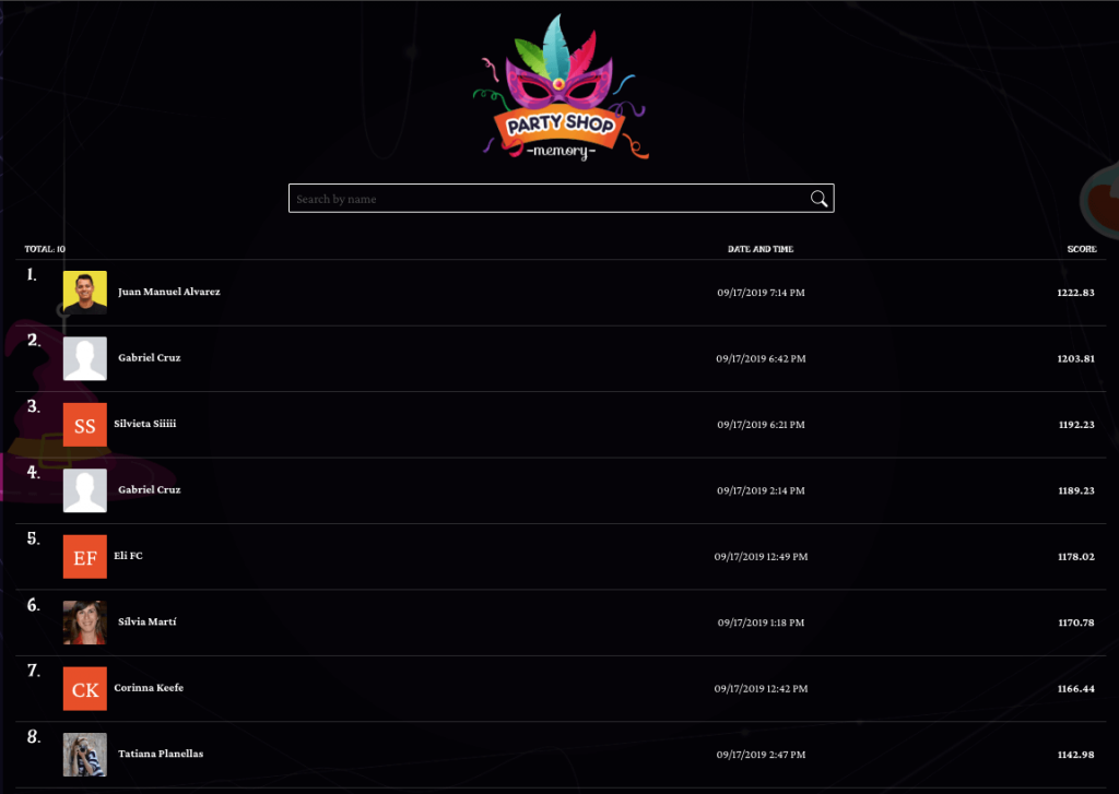 Microsite view branded Memory game