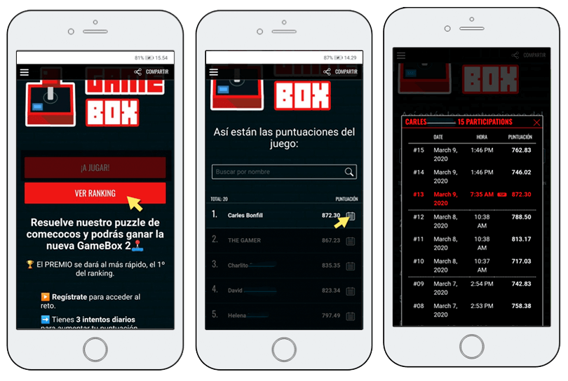 ranking participantes juego y partidas jugadas