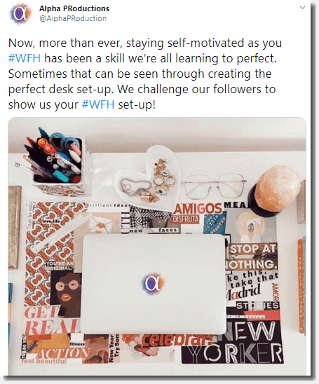 Alpha PRoductions' example of #WFH challenge organized as a form of reinforcing employee engagement