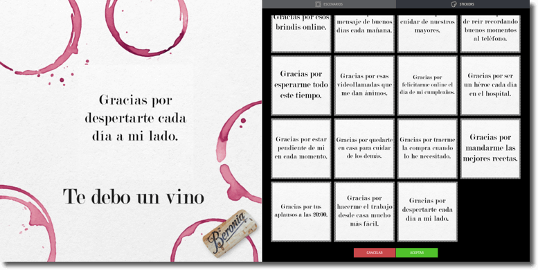 scenes app promotion: example from beronia and their promotion in which users personalized images with personal message for their family and friends