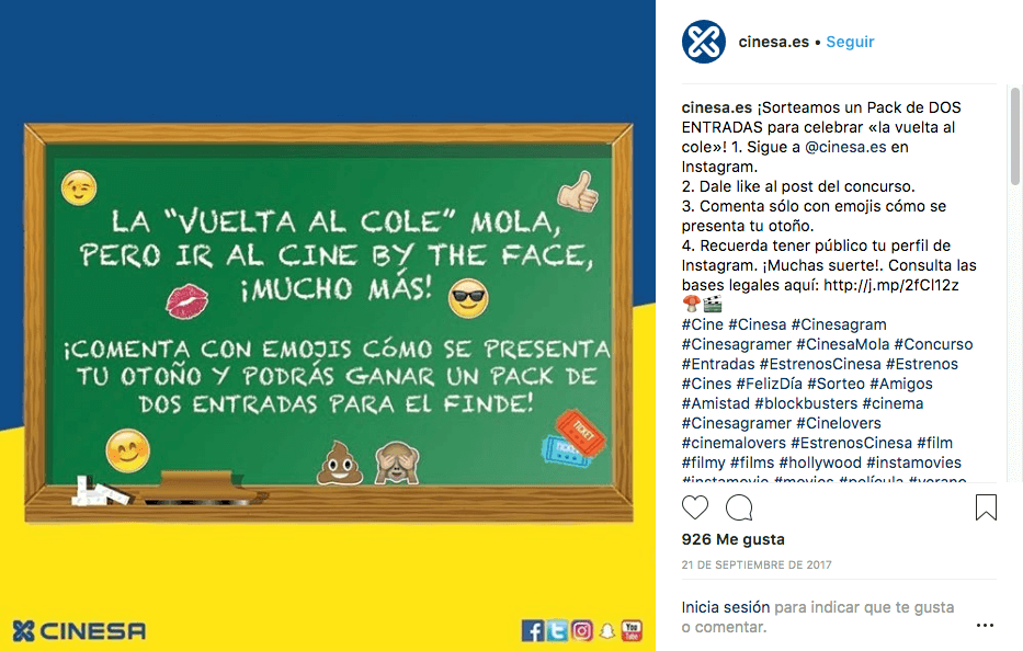 ejemplo de sorteo de la vuelta al cole en instagram